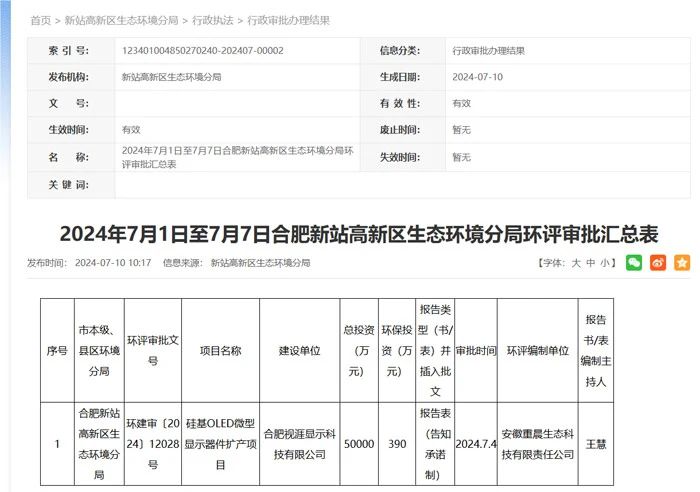 投資5億元，合肥視涯顯示硅基OLED微型顯示器件擴(kuò)產(chǎn)400萬片/年